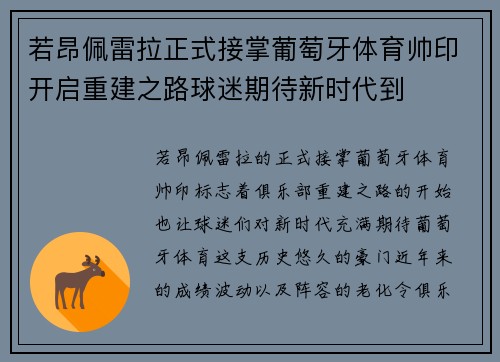 若昂佩雷拉正式接掌葡萄牙体育帅印开启重建之路球迷期待新时代到